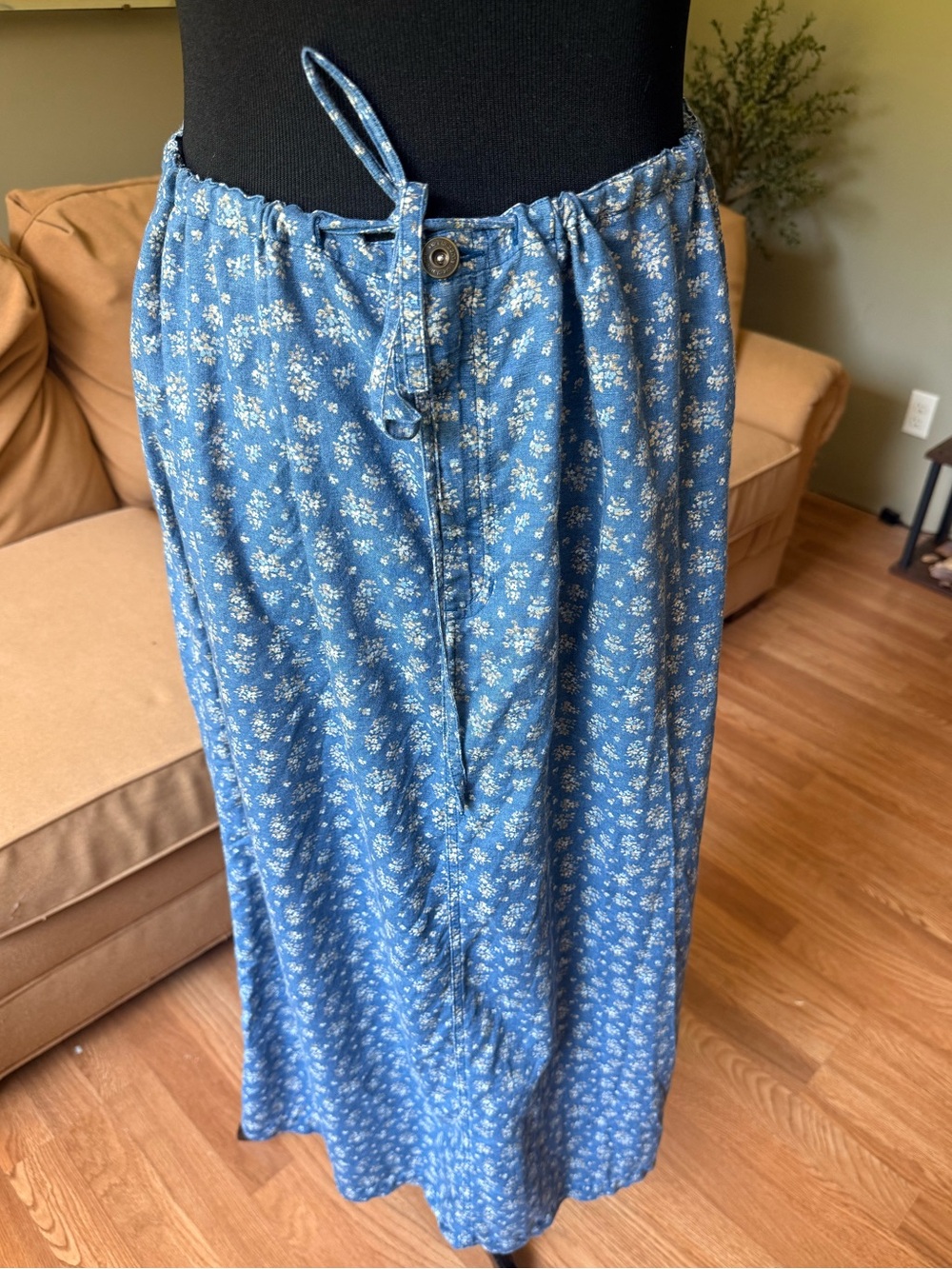 VTG Y2K LINEN Liz Claiborne Blue Floral Cotton Maxi Skirt 12